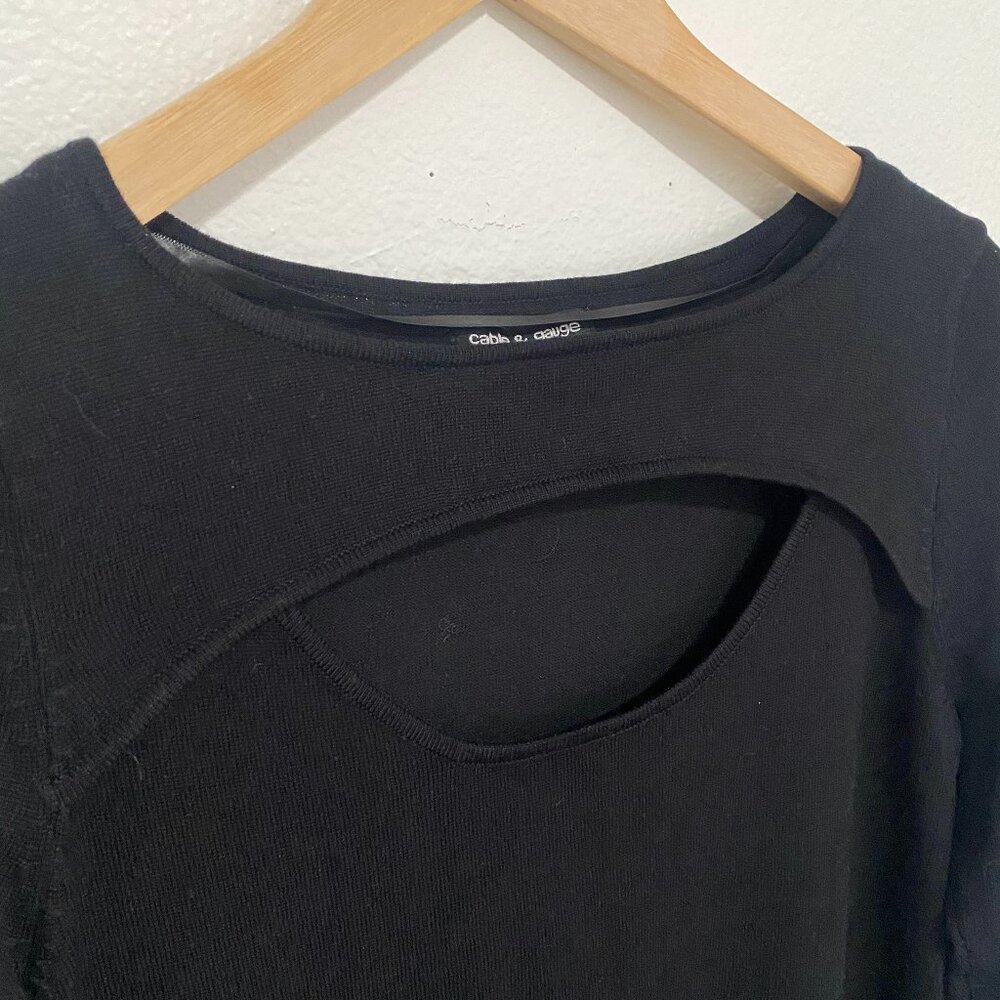 Cable & Gauge size S black cut out neck 3/4 sleeve sweater